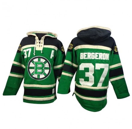 NHL Patrice Bergeron Boston Bruins Old Time Hockey Authentic St. Patrick's Day McNary Lace Hoodie Jersey - Green